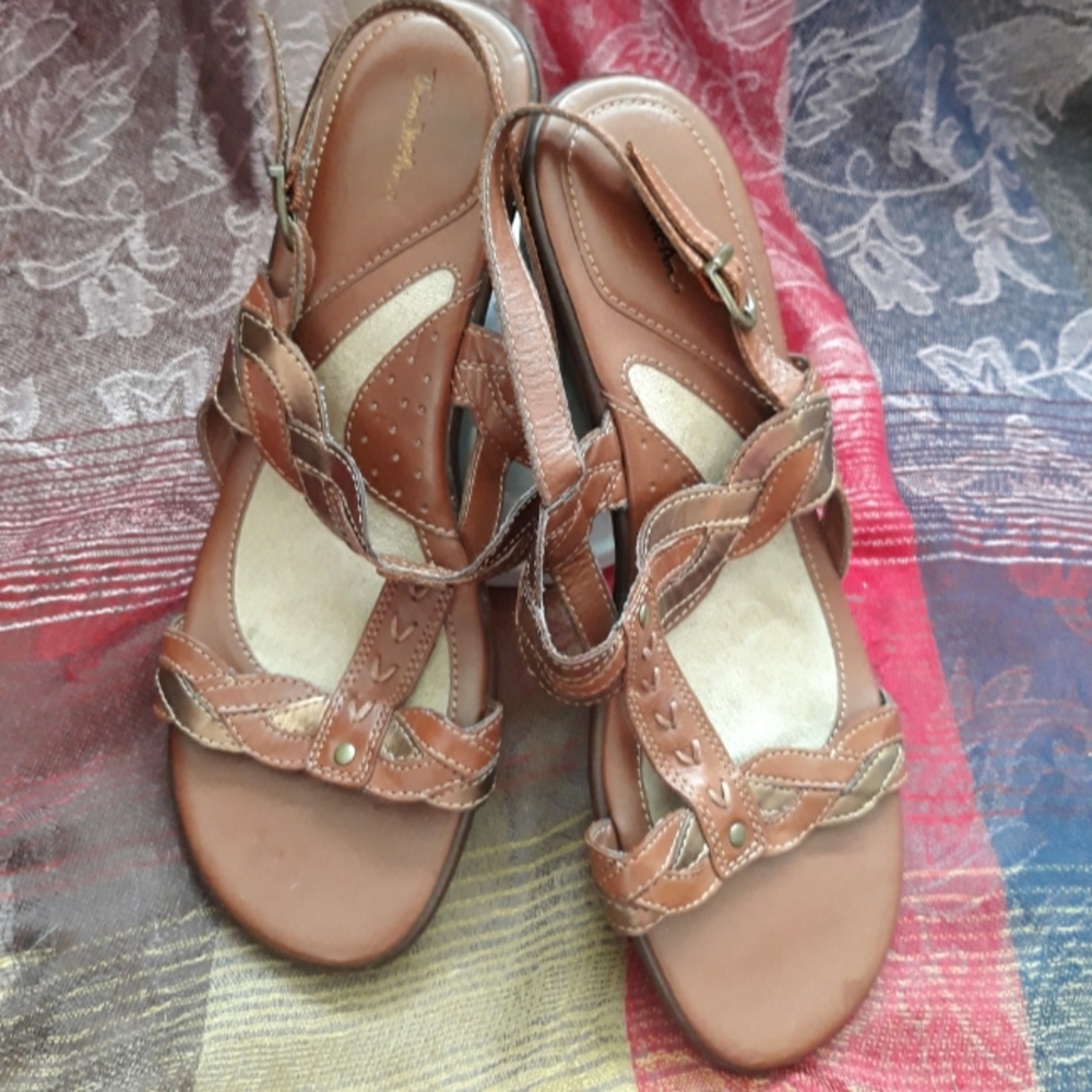 Thom McAnn Braided Metallic Open Toe Wedge Sandals Size 10W - Picture 4 of 10